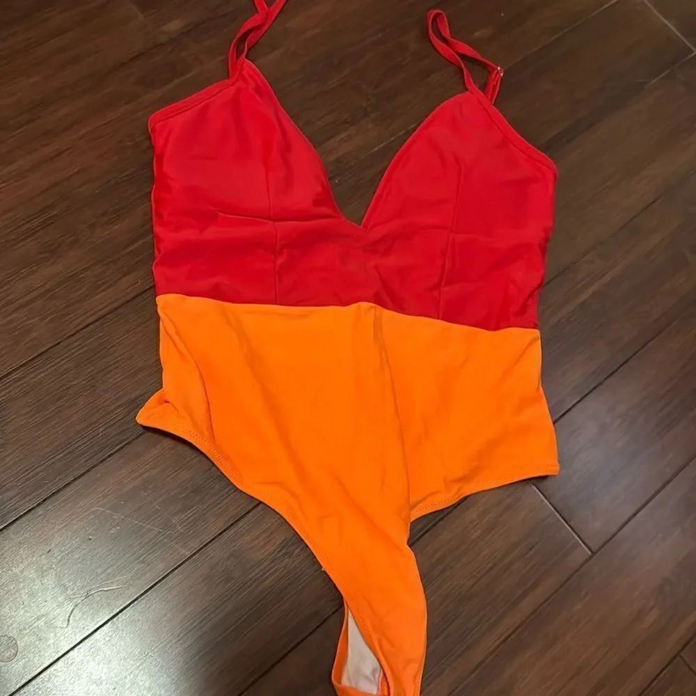 Red & Orange Color Block One Piece Bathing Suit - Brand New - Size Large